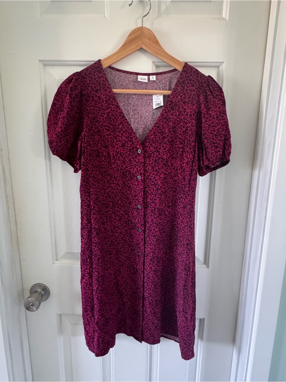 GAP Women's Burgundy Puff Sleeve Button-Front Dress XS NWT